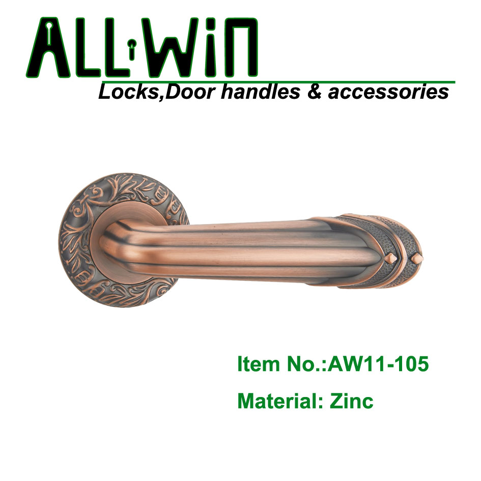AW11-105 Brass Door Handle on Rose