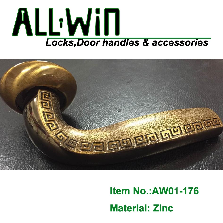 AW01-176 Aluminum Ancient Door Handle on Round Rose